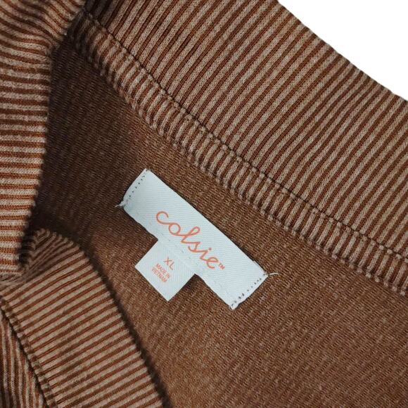 COLSIE Women's XL Ribbed Cropped Lounge Cardigan Top Brown Cozy Baggy Oversize - Picture 2 of 4